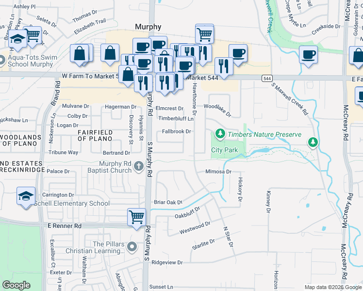 map of restaurants, bars, coffee shops, grocery stores, and more near 203 Glenwood Drive in Murphy