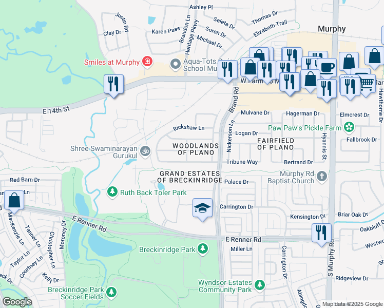 map of restaurants, bars, coffee shops, grocery stores, and more near 5628 Seneca Drive in Plano