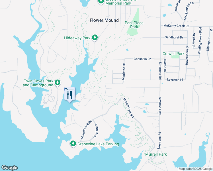 map of restaurants, bars, coffee shops, grocery stores, and more near 4113 Holly Ln in Flower Mound