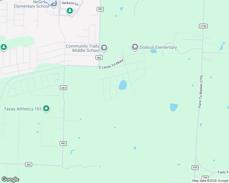 map of restaurants, bars, coffee shops, grocery stores, and more near 10708 County Road 483 in Lavon