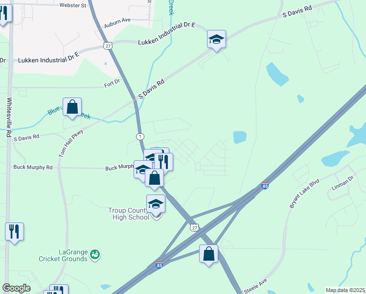 map of restaurants, bars, coffee shops, grocery stores, and more near 1705 Hamilton Road in LaGrange