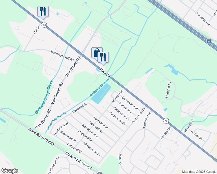 map of restaurants, bars, coffee shops, grocery stores, and more near 4475 Donwood Circle in Ladson