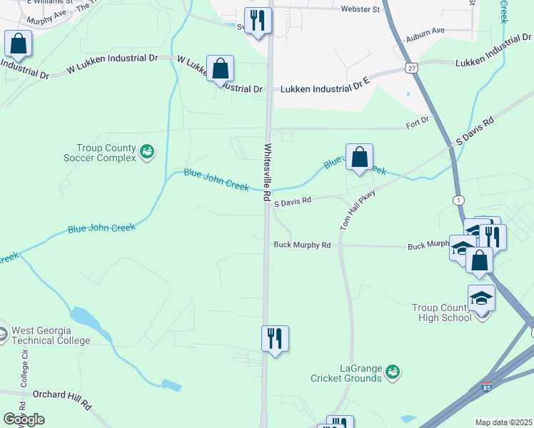 map of restaurants, bars, coffee shops, grocery stores, and more near 1734 Whitesville Road in LaGrange