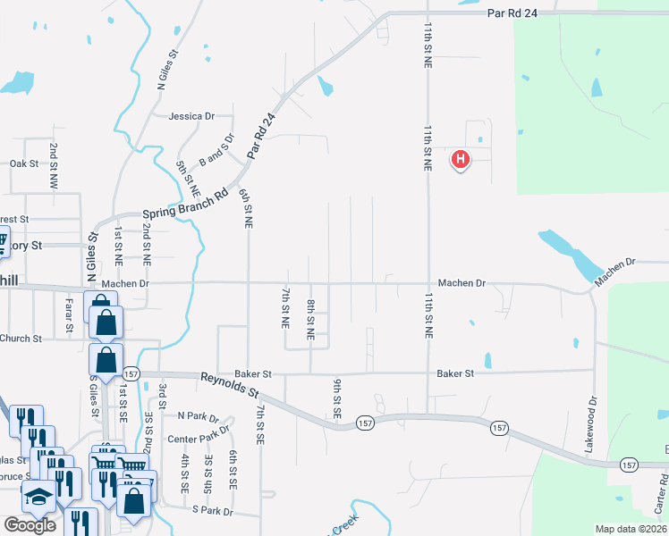 map of restaurants, bars, coffee shops, grocery stores, and more near 807 Machen Drive in Springhill