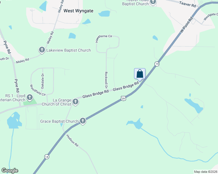 map of restaurants, bars, coffee shops, grocery stores, and more near 100 Rockwell Drive in LaGrange