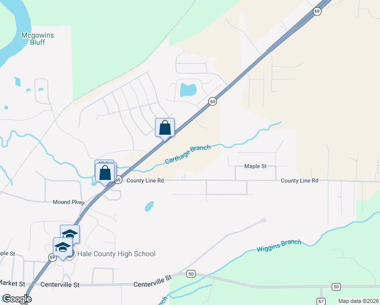 map of restaurants, bars, coffee shops, grocery stores, and more near 16446 Alabama 69 in Moundville