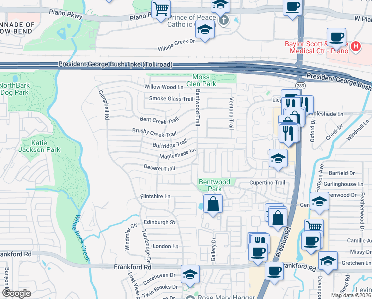 map of restaurants, bars, coffee shops, grocery stores, and more near 5919 Mapleshade Lane in Dallas