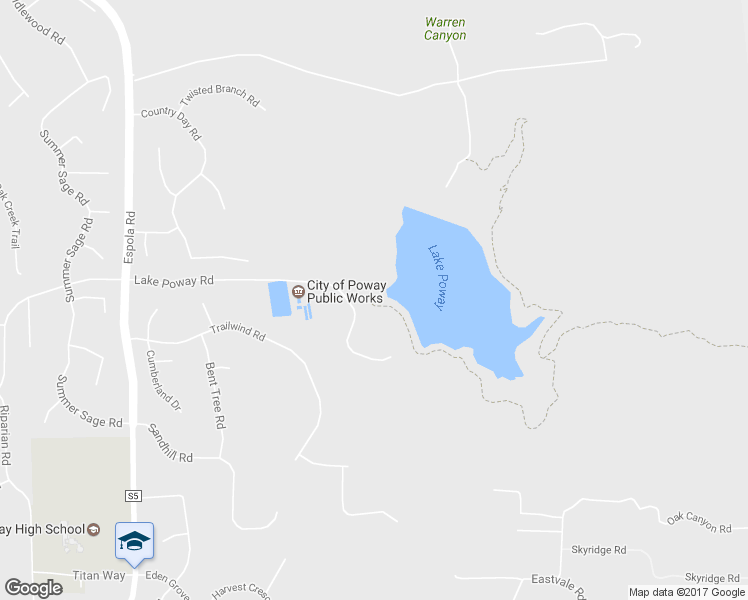 map of restaurants, bars, coffee shops, grocery stores, and more near Mount Woodson Trail in Poway