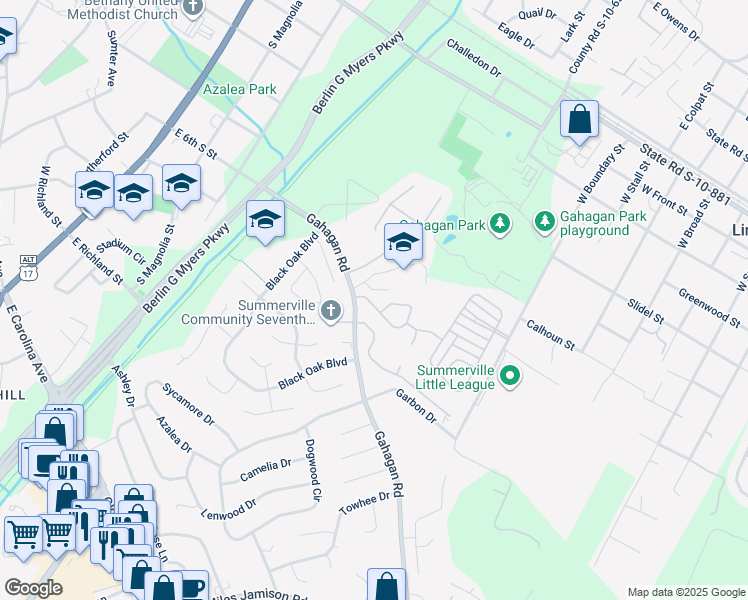 map of restaurants, bars, coffee shops, grocery stores, and more near 112 Grand Palm Lane in Summerville