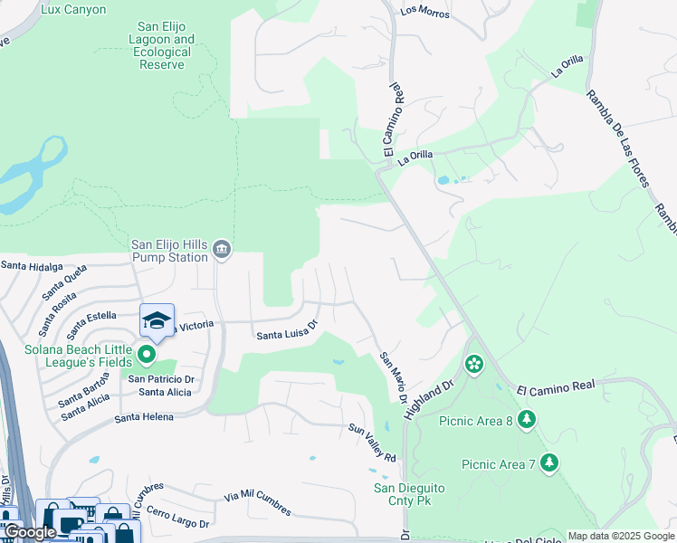 map of restaurants, bars, coffee shops, grocery stores, and more near 719 San Mario Drive in Solana Beach