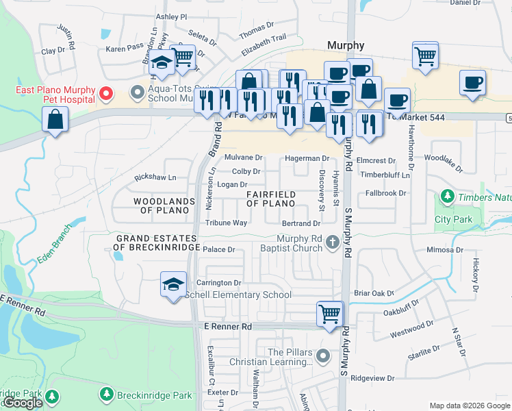 map of restaurants, bars, coffee shops, grocery stores, and more near 1000 Pleasanton Drive in Plano