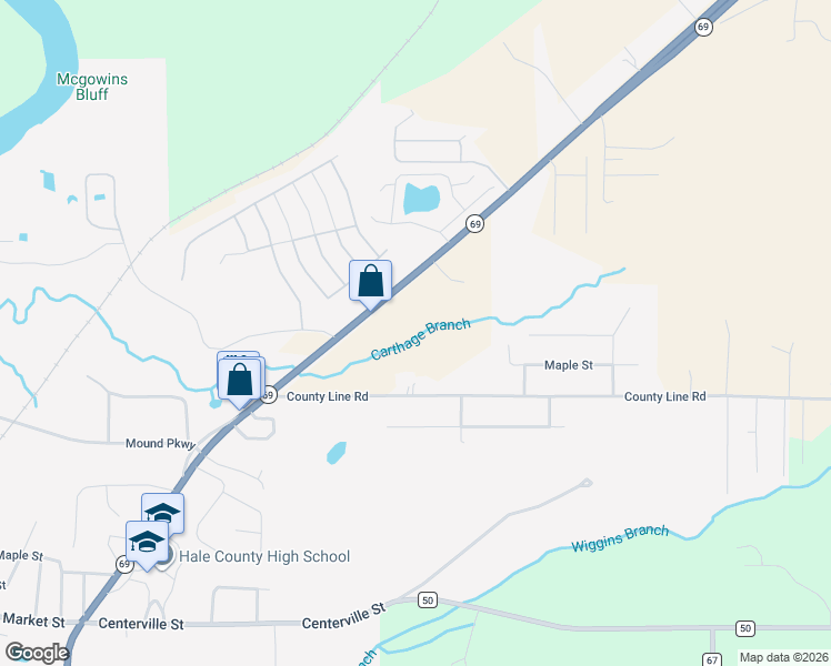 map of restaurants, bars, coffee shops, grocery stores, and more near 16446 Alabama 69 in Moundville