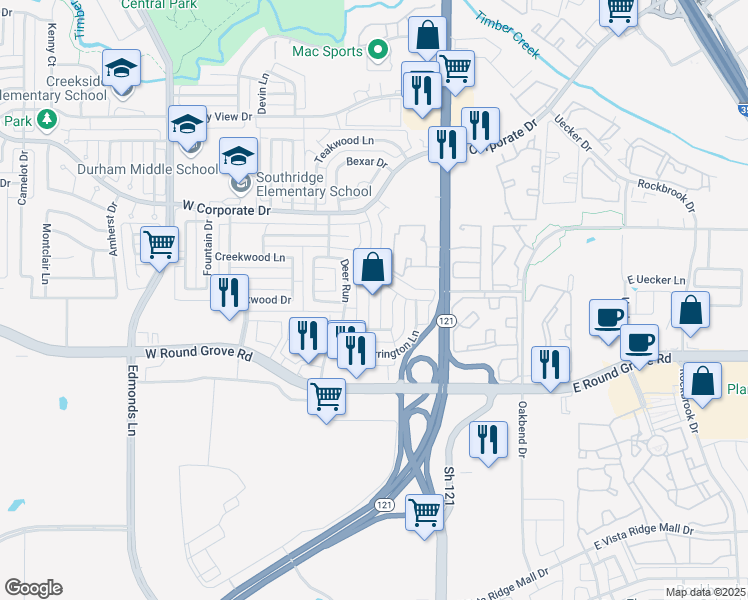 map of restaurants, bars, coffee shops, grocery stores, and more near in Lewisville