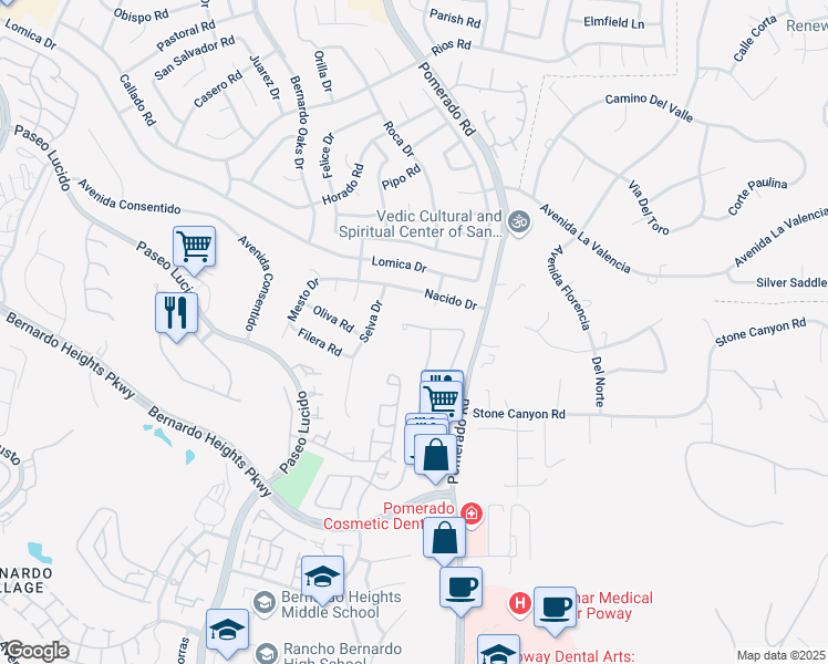 map of restaurants, bars, coffee shops, grocery stores, and more near 12535 Avenida Tineo in San Diego