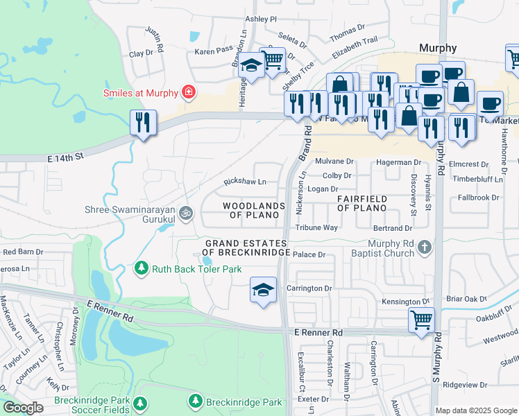 map of restaurants, bars, coffee shops, grocery stores, and more near 5705 Sabetha Way in Plano
