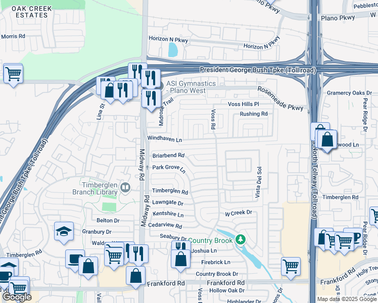 map of restaurants, bars, coffee shops, grocery stores, and more near 4120 Windhaven Lane in Dallas