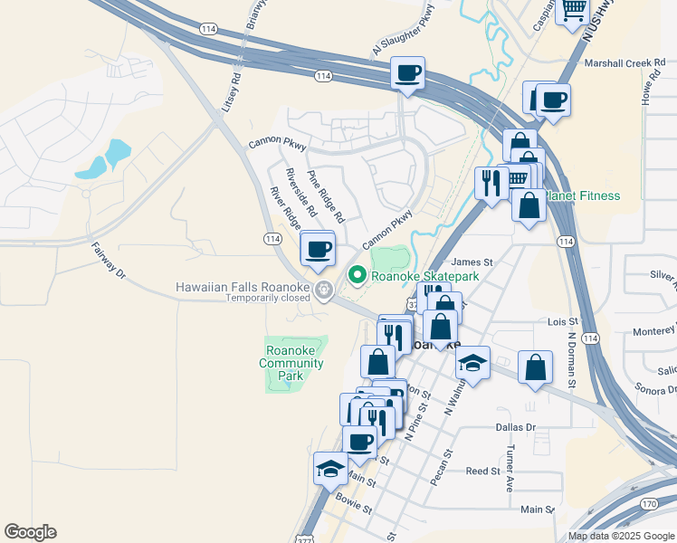 map of restaurants, bars, coffee shops, grocery stores, and more near 1000 Cannon Parkway in Roanoke