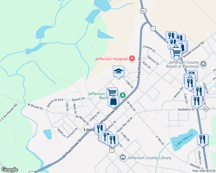 map of restaurants, bars, coffee shops, grocery stores, and more near 903 Mimosa Drive in Louisville