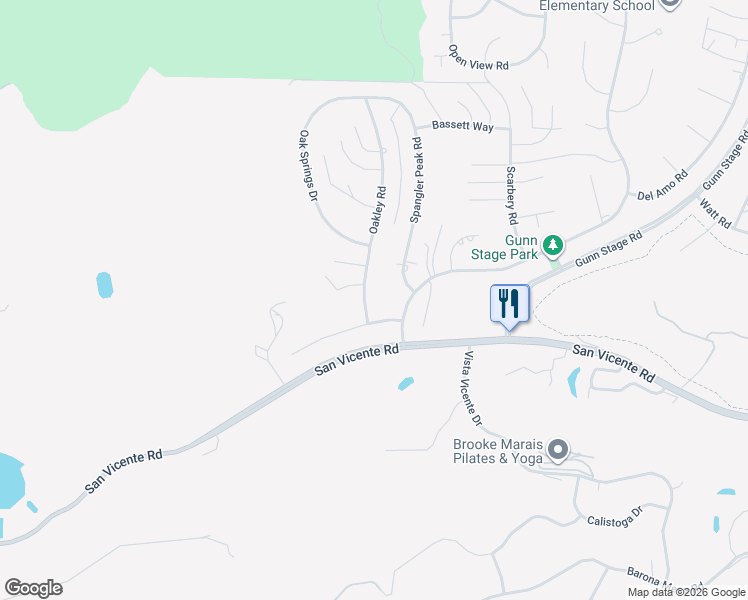 map of restaurants, bars, coffee shops, grocery stores, and more near 16027 Oakley Road in Ramona