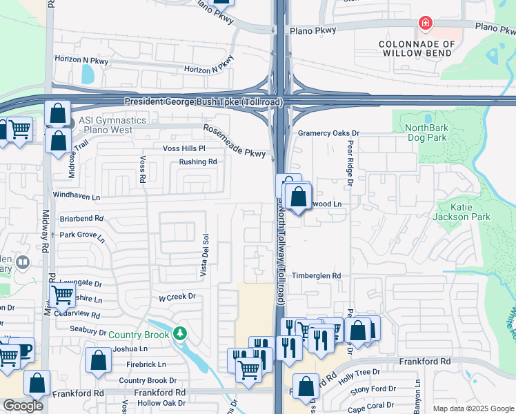 map of restaurants, bars, coffee shops, grocery stores, and more near 414 Haverwood Lane in Dallas