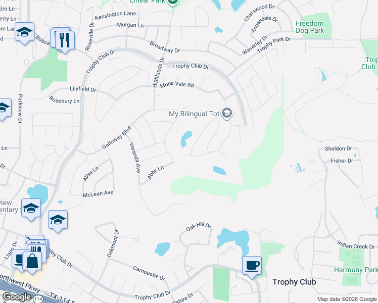 map of restaurants, bars, coffee shops, grocery stores, and more near 2801 Castlereach Street in Roanoke