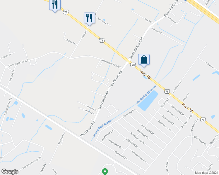 map of restaurants, bars, coffee shops, grocery stores, and more near 3062 Evergreen Oak Road in Summerville