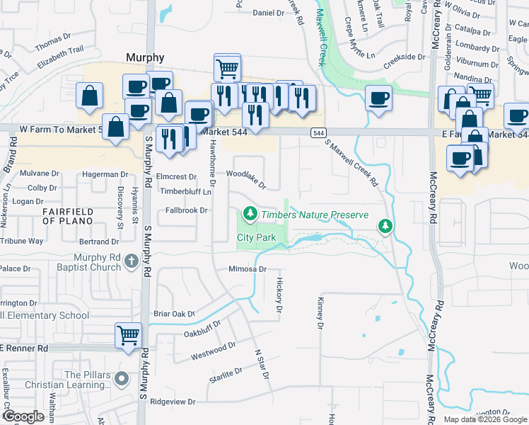 map of restaurants, bars, coffee shops, grocery stores, and more near 332 Sycamore Drive in Murphy