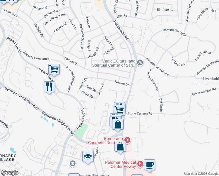 map of restaurants, bars, coffee shops, grocery stores, and more near 12516 Avenida Tineo in San Diego