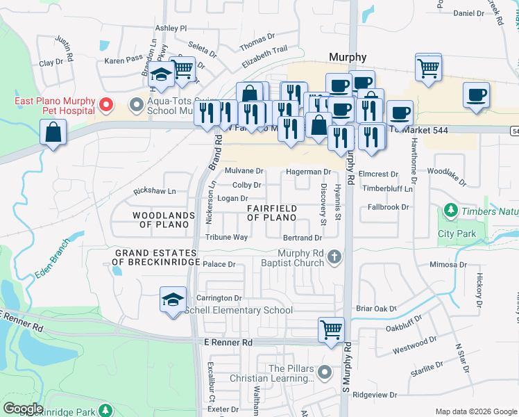 map of restaurants, bars, coffee shops, grocery stores, and more near 5925 Wamego Lane in Plano