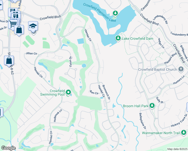 map of restaurants, bars, coffee shops, grocery stores, and more near 105 Cheshire Drive in Goose Creek