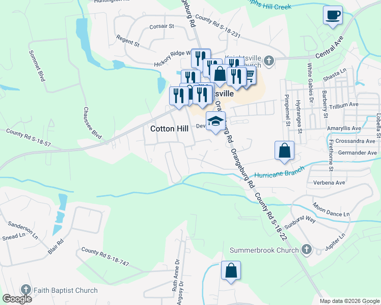 map of restaurants, bars, coffee shops, grocery stores, and more near 211 County Road S-18-449 in Summerville