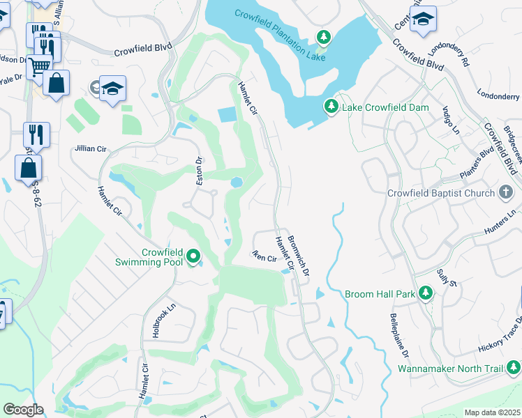 map of restaurants, bars, coffee shops, grocery stores, and more near 105 Cheshire Drive in Goose Creek