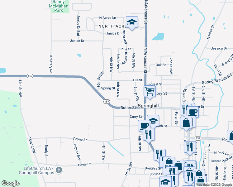 map of restaurants, bars, coffee shops, grocery stores, and more near 406 8th Street Northwest in Springhill