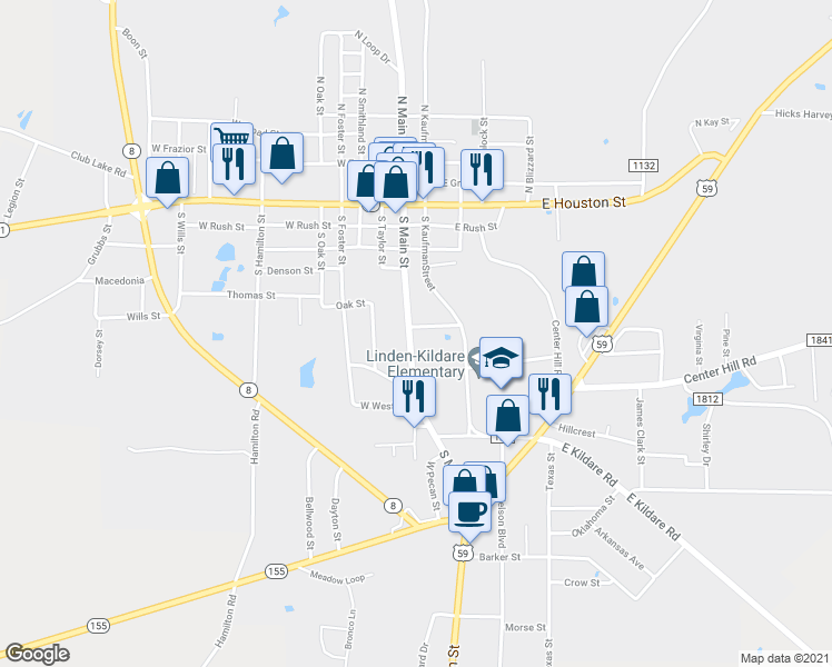 map of restaurants, bars, coffee shops, grocery stores, and more near 701 South Main Street in Linden