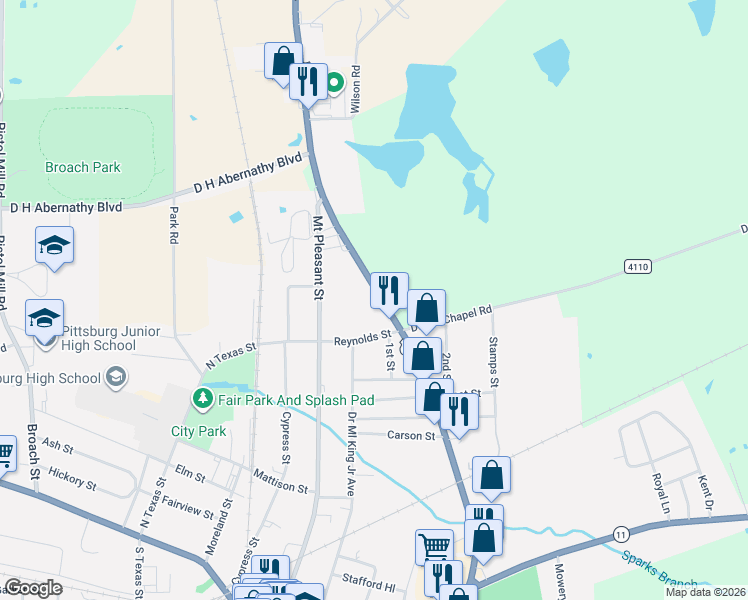 map of restaurants, bars, coffee shops, grocery stores, and more near 700-776 North Greer Boulevard in Pittsburg
