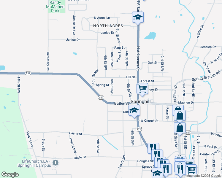 map of restaurants, bars, coffee shops, grocery stores, and more near 406 8th Street Northwest in Springhill