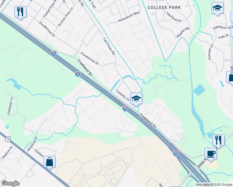 map of restaurants, bars, coffee shops, grocery stores, and more near 220 Loblolly Circle in Ladson