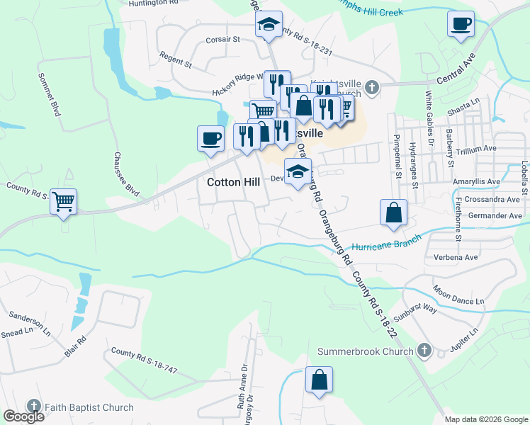 map of restaurants, bars, coffee shops, grocery stores, and more near 211 County Road S-18-449 in Summerville