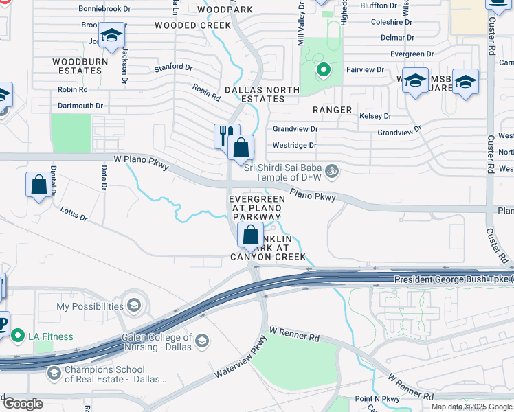 map of restaurants, bars, coffee shops, grocery stores, and more near 680 Independence Parkway in Plano