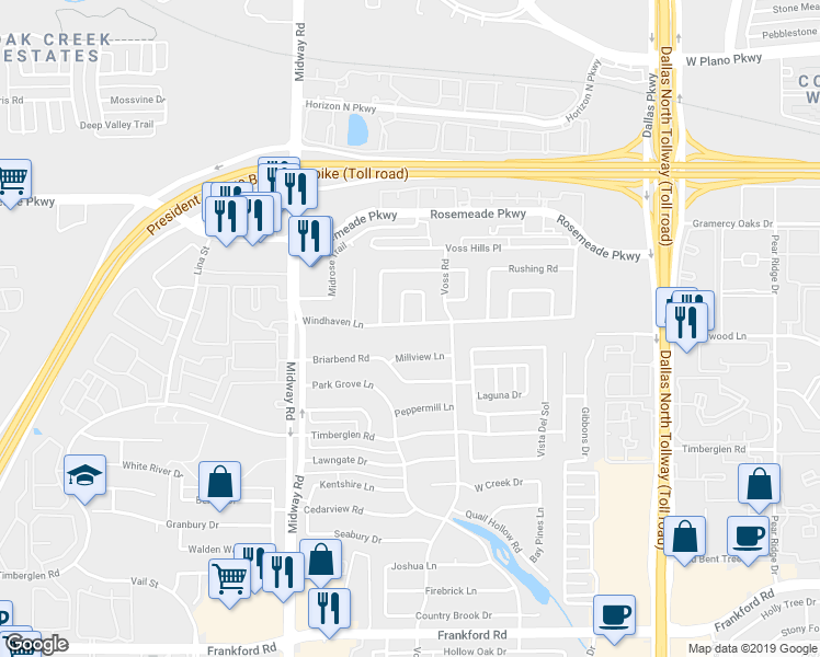 map of restaurants, bars, coffee shops, grocery stores, and more near 4224 Windhaven Lane in Dallas