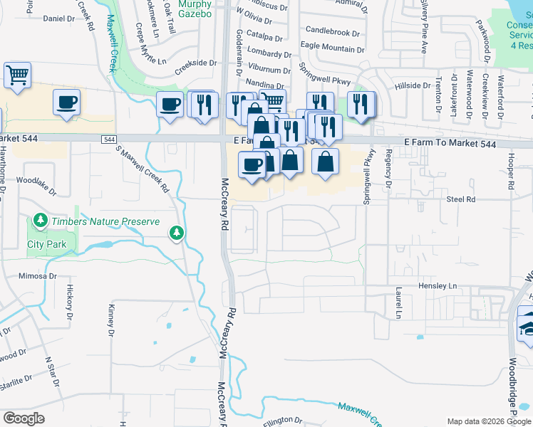 map of restaurants, bars, coffee shops, grocery stores, and more near 302 Cornerstone Drive in Wylie
