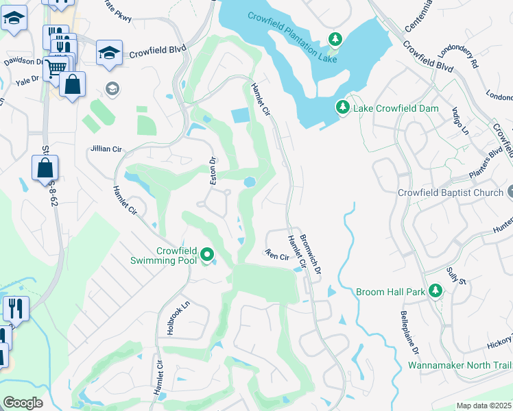 map of restaurants, bars, coffee shops, grocery stores, and more near 106 South Gateshead Crossing in Goose Creek