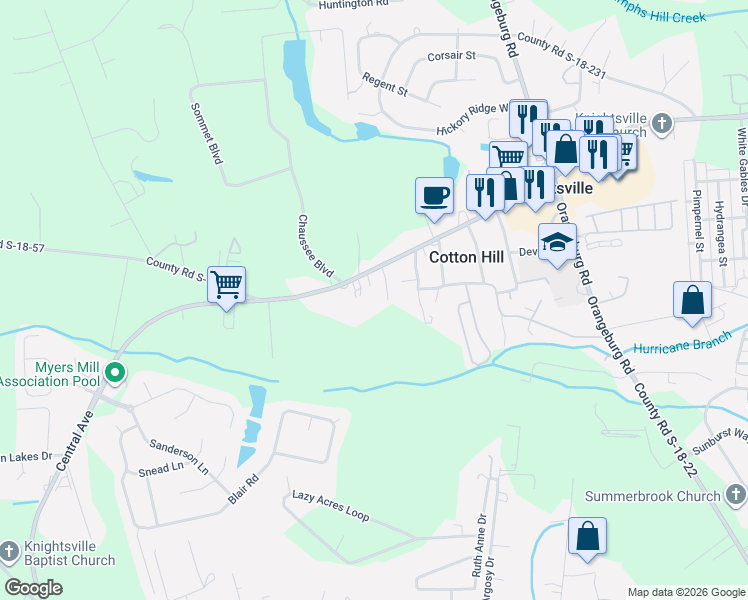 map of restaurants, bars, coffee shops, grocery stores, and more near 1745 Central Avenue in Summerville