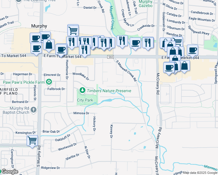 map of restaurants, bars, coffee shops, grocery stores, and more near 145 South Maxwell Creek Road in Murphy