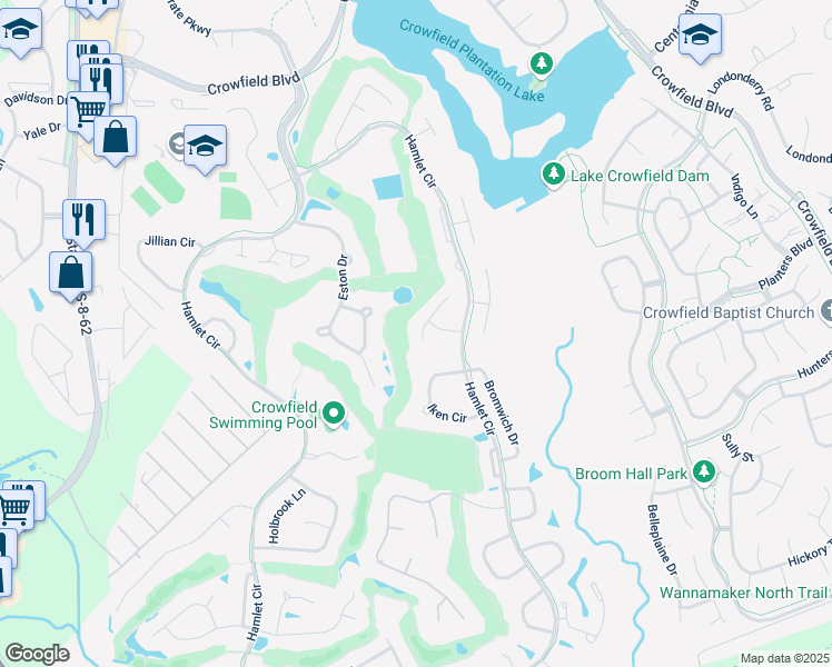 map of restaurants, bars, coffee shops, grocery stores, and more near 106 S Gateshead Crossing in Goose Creek