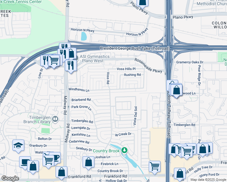 map of restaurants, bars, coffee shops, grocery stores, and more near 4312 Windhaven Lane in Dallas