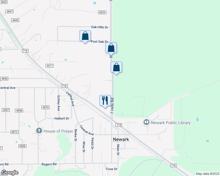map of restaurants, bars, coffee shops, grocery stores, and more near 1600 Farm to Market Road 3433 in Newark
