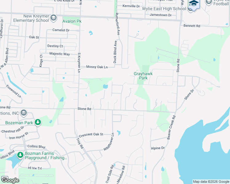 map of restaurants, bars, coffee shops, grocery stores, and more near 2155 East Stone Road in Wylie