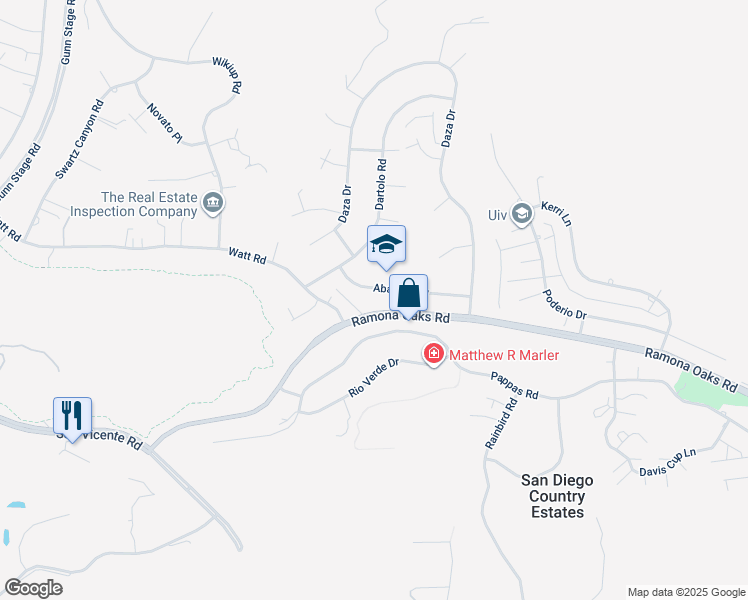 map of restaurants, bars, coffee shops, grocery stores, and more near 24839 Abalar Way in Ramona