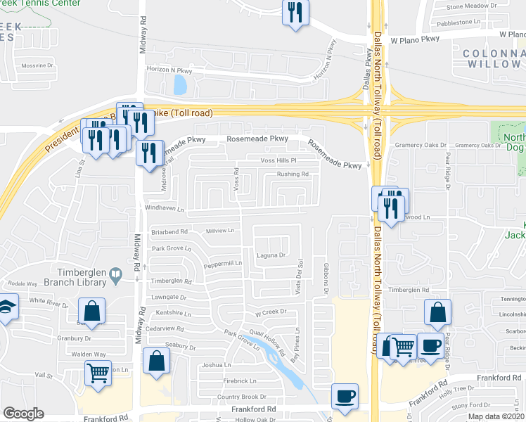 map of restaurants, bars, coffee shops, grocery stores, and more near 4332 Windhaven Lane in Dallas